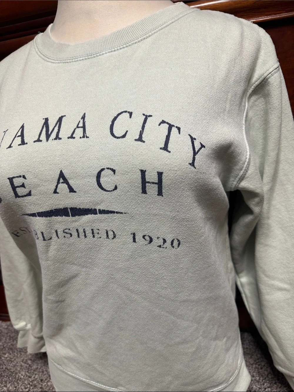 Panama City Beach Light Sage Crewneck Sweatshirt with Navy Print - Picture 3 of 6